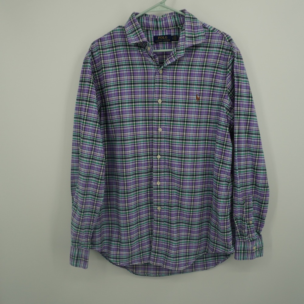 Polo Ralph Lauren Button Down Shirt‎ Mens Large Purple Green Plaid Long Sleeve